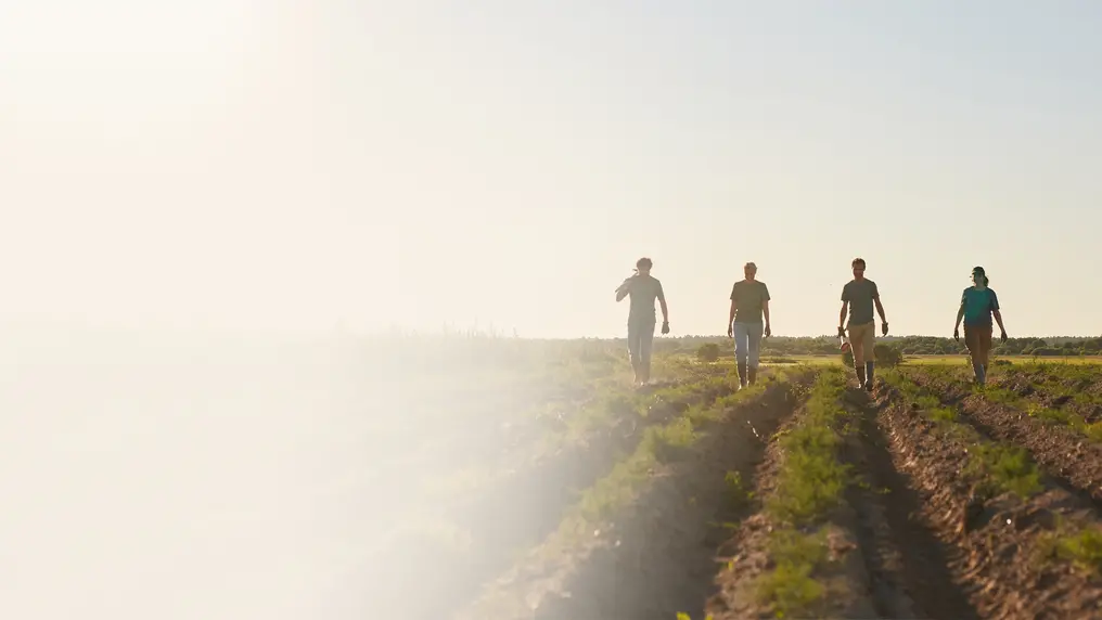 Farmers walking on a field