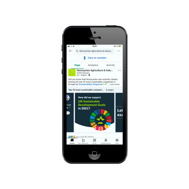 Novozymes AIB linkedin page on smartphone