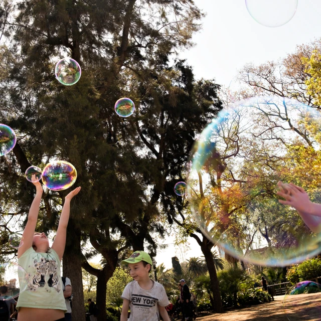 kids playing with soap bubbles