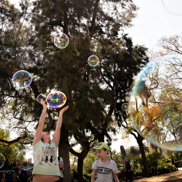 kids playing with soap bubbles