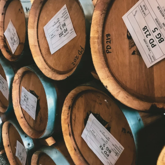 Distillery casks storing gin