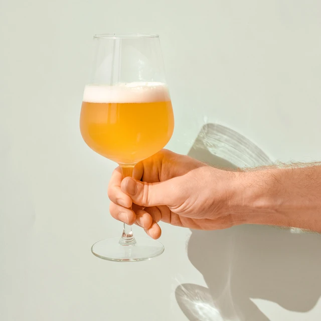 Hand holding a glass of beer