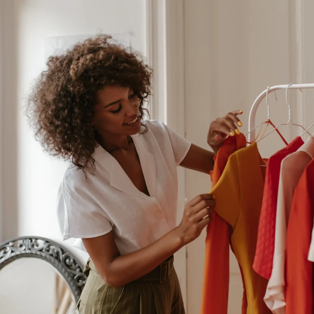 Woman touching her freshly washed clothes