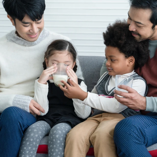 family drinking milk