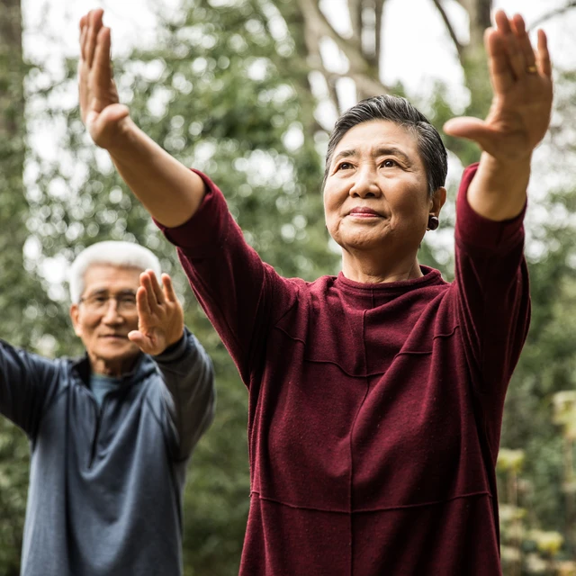 Old couple doing tai chi