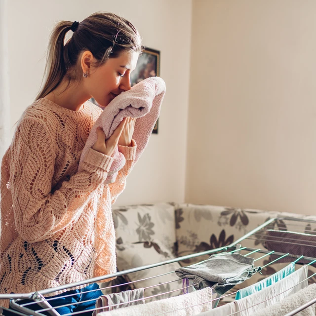 Women with clean laundry