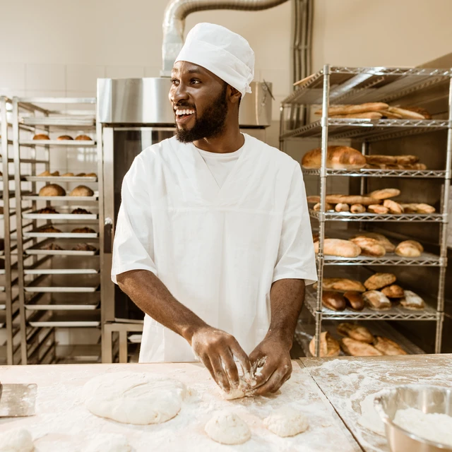 baker making high quality affordable baked goods