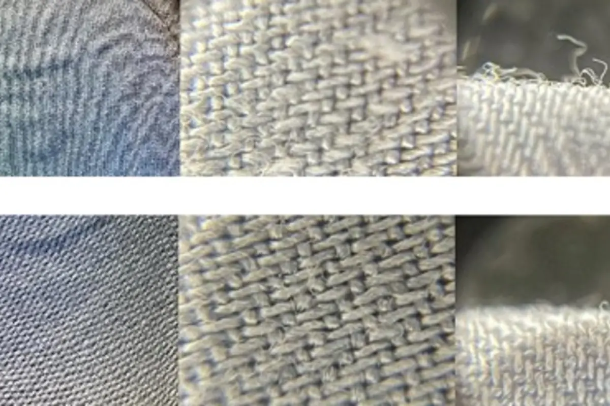 Before and after pictures of biopolished fabric