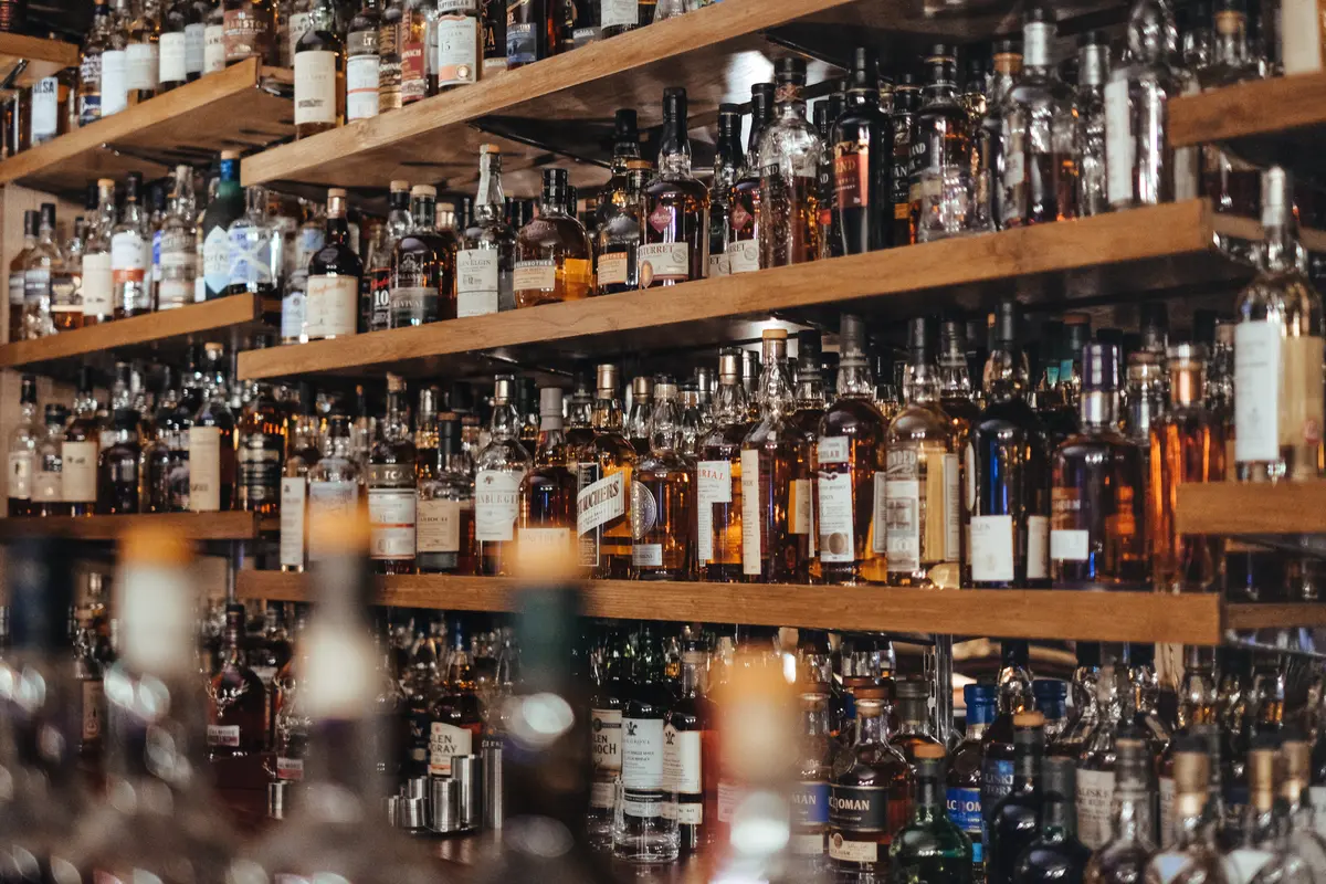 alchohol selection at a distillery