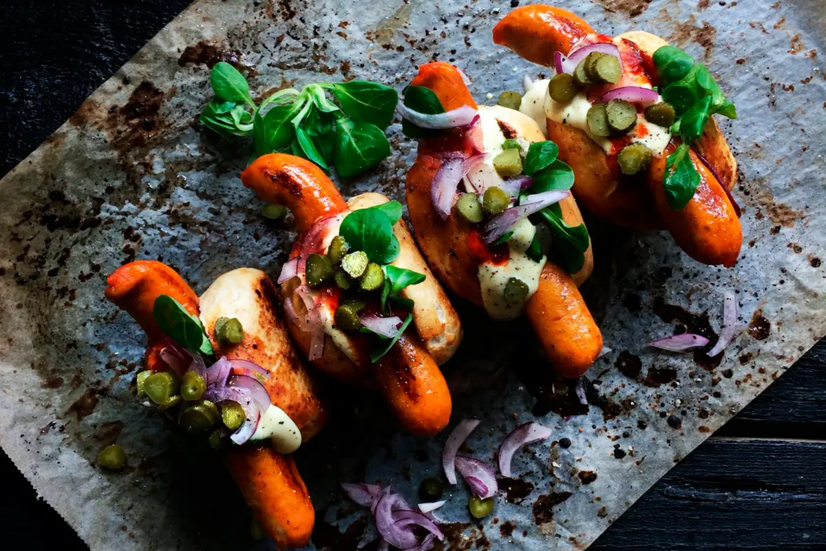 Delicious hotdogs with Plant-based sausages