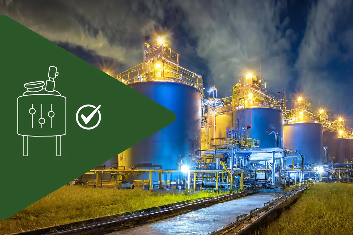 bioethanol plant background with green delta triangle on the left