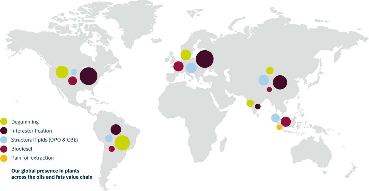 Novozymes global presence in plants across the oils and fats value chain