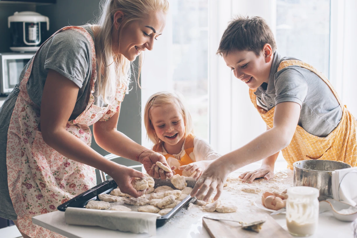 family baking together