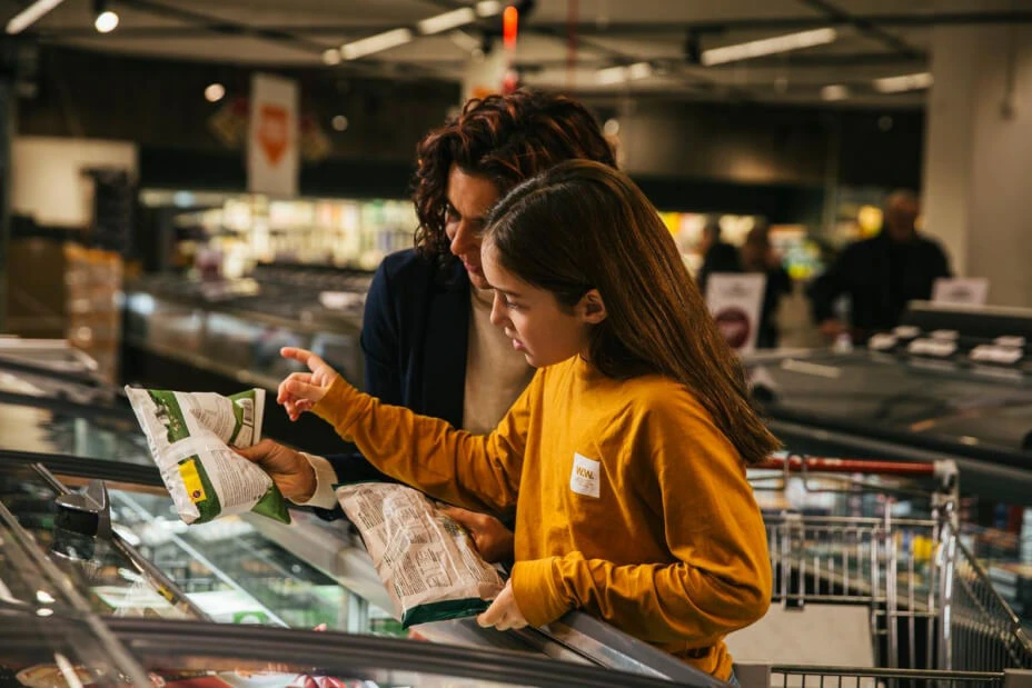 family in supermarket