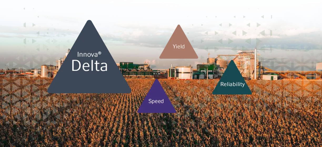 bioethanol plant with different triangle showing benefits of Novozymes Innova Delta
