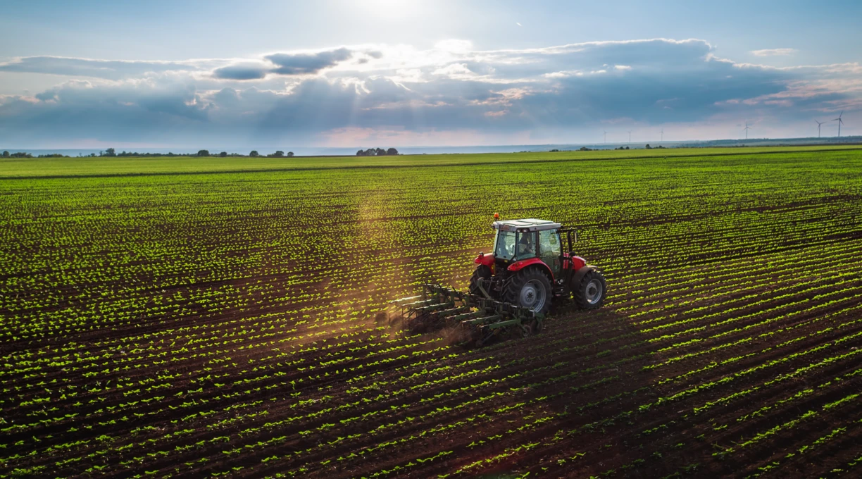 Tractor plowing field